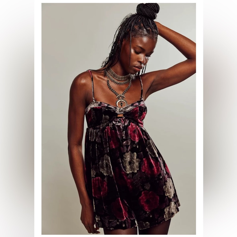 Free People Lina Velvet Romper Dress Aize Medium